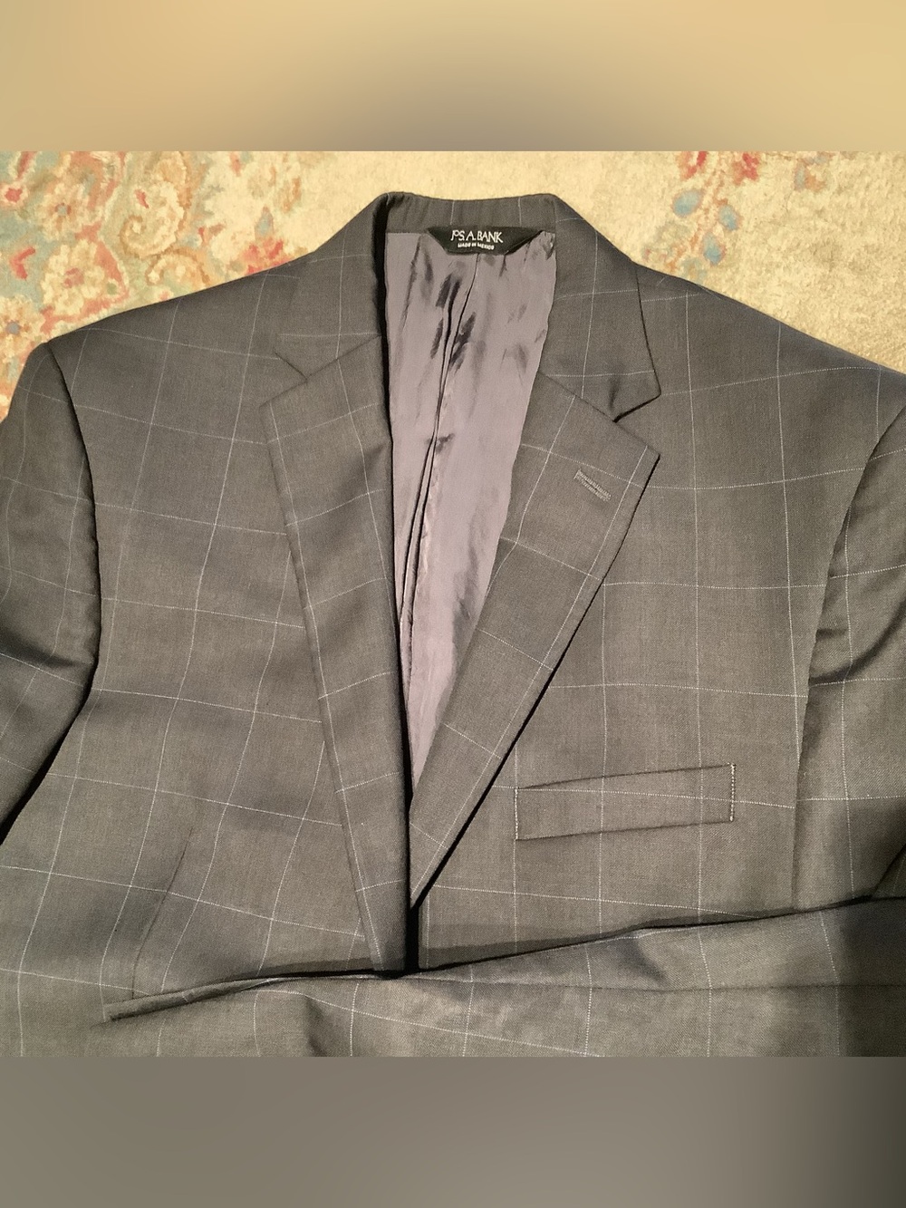 Jos. A. Bank Men's Charcoal Gray Windowpane Silk/Wool Sport Coat - Sz 42L